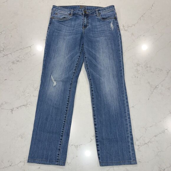KUT from the Kloth Boyfriend Jeans Sz 8 x 28" Distressed Blue Dneim Stretch - Picture 1 of 16